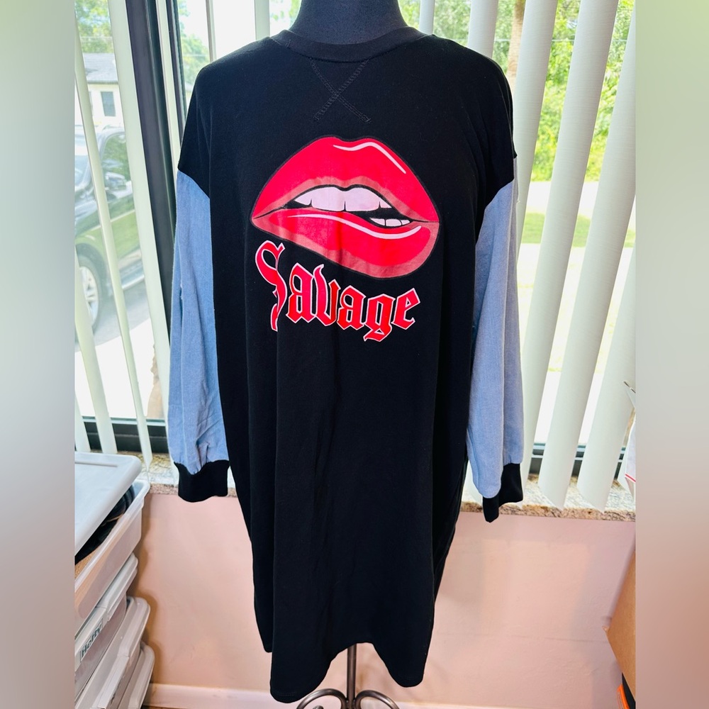 Jolie & Joy Jeans Black Denim Distressed Long Sleeves Savage Lips Size 2X